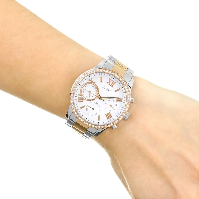 Guess Solar Crystal Silver Dial Ladies Watch | W1069L4